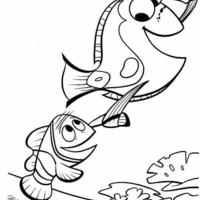 Desenho de Nemo e Dory se divertindo para colorir