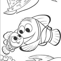 Desenho de Nemo abraçando seu pai para colorir