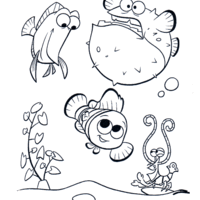 Desenho de Nemo e amigos no mar para colorir
