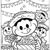Desenho de Magali comendo pipoca na festa junina para colorir