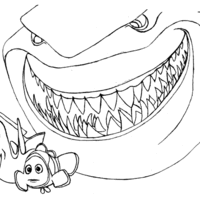 Desenho de Tubarão azul perseguindo Dory e Nemo para colorir