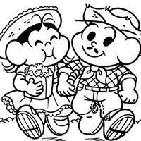 Desenho de Magali e Cebolinha na festa junina para colorir