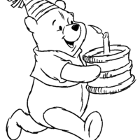 Desenho de Bolo de aniversário do Pooh para colorir
