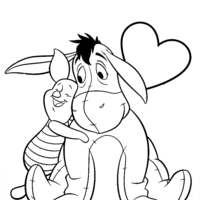 Desenho de Leitão abraçando Ió para colorir