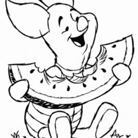 Desenho de Leitão comendo melancia para colorir