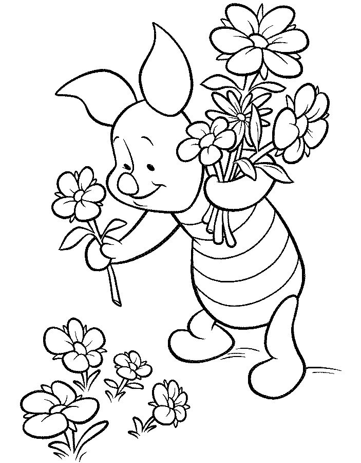 Piglet colhendo flores