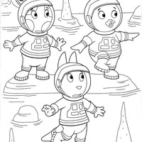 Desenho de Austin, Pablo e Uniqua de Backyardigans no lago para colorir
