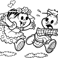 Desenho de Monica correndo atrás do noivo Cebolinha para colorir