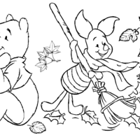 Desenho de Piglet varrendo folhas de outono para colorir