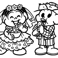 Desenho de Monica e Cebolinha na Festa Junina para colorir