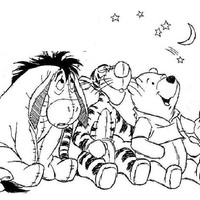 Desenho de Pooh e amigos vendo estrelas para colorir