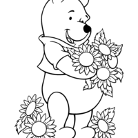 Desenho de Pooh e as flores para colorir