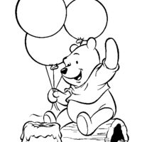 Desenho de Pooh e balões de aniversário para colorir