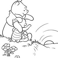 Desenho de Pooh e Leitão vendo pôr-do-sol para colorir