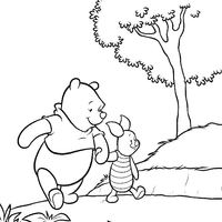 Desenho de Pooh e Piglet de mãos dadas para colorir