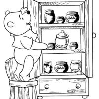 Desenho de Pooh escolhendo pote de mel para colorir