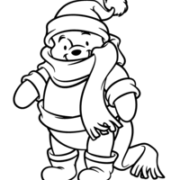 Desenho de Pooh no inverno para colorir