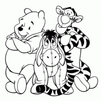 Desenho de Pooh, Tigrão e Ió juntos para colorir