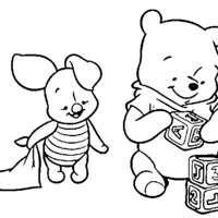 Desenho de Ursinho Pooh baby e Piglet para colorir