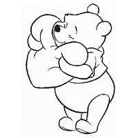 Desenho de Ursinho Pooh com almofada de coração para colorir