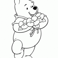 Desenho de Ursinho Pooh e buquê de flores para colorir