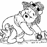 Desenho de Ursinho Pooh e o patinho para colorir