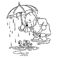 Desenho de Winnie the Pooh na chuva com patinhos para colorir