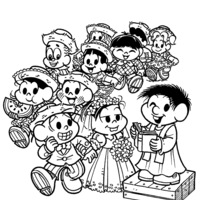 Desenho de Turma da Monica casamento na roça para colorir