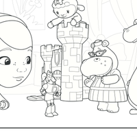 Desenho de Doutora observa amigos brinquedos para colorir