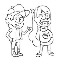 Desenho de Irmãos Mabel e Dipper para colorir