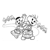Desenho de Cebolinha e Cascão andando de skate para colorir