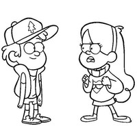 Desenho de Mabel conversando com Dipper para colorir