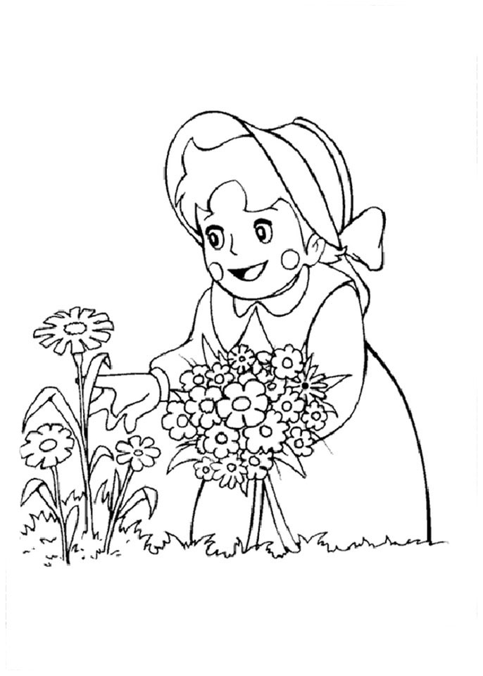 Heidi colhendo flores