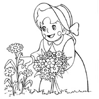 Desenho de Heidi colhendo flores para colorir