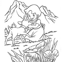 Desenho de Heidi e carneirinho para colorir