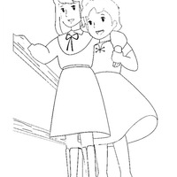 Desenho de Heidi e sua amiga cega para colorir