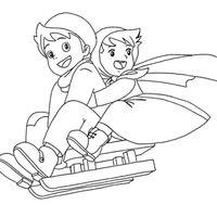 Desenho de Heidi e Pedro esquiando para colorir