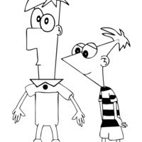 Desenho de Phineas e Ferb conversando para colorir