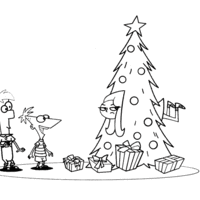 Desenho de Phineas e Ferb no Natal para colorir