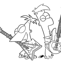 Desenho de Phineas e Ferb tocando guitarra para colorir