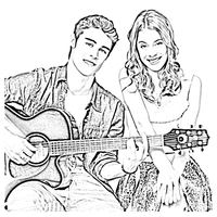 Desenho de Violetta e Leon cantando para colorir