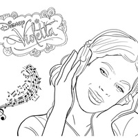 Desenho de Violetta escutando música para colorir