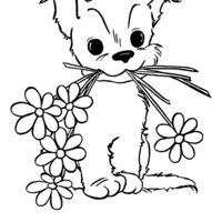 Desenho de Cachorrinho com flores na boca para colorir