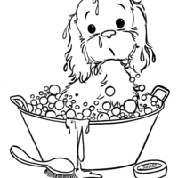 Desenho de Cachorrinho na banheira para colorir