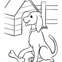 Desenho de Cachorro diante de sua casinha para colorir