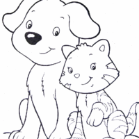 Desenho de Cachorro e gato amigos para colorir