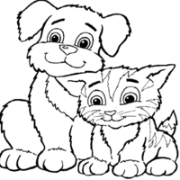 Desenho de Cachorro e gato para colorir