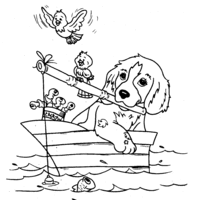 Desenho de Cachorro pescando para colorir