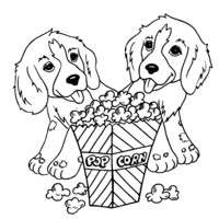 Desenho de Cachorros comendo pipoca para colorir