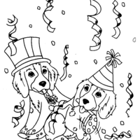 Desenho de Cachorros no carnaval para colorir